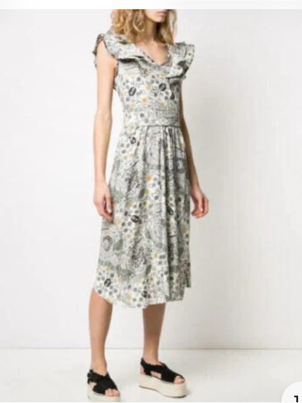 Isabel Marant Coraline Ruffle Trim Flutter Sleeve Floral Midi Dress | 4